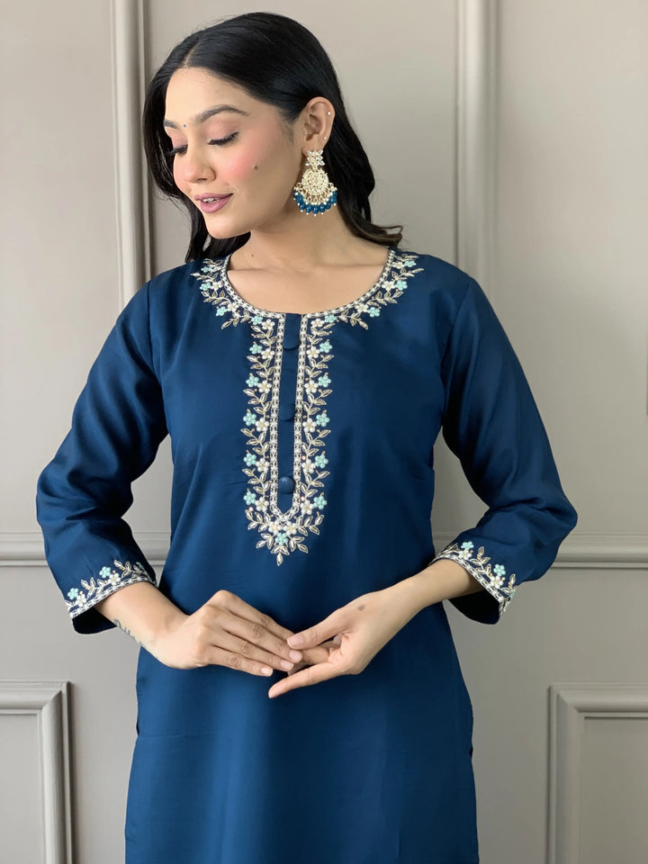 Viscose Chanderi Salwar Kameez | Elegant Embroidered Festive Wear