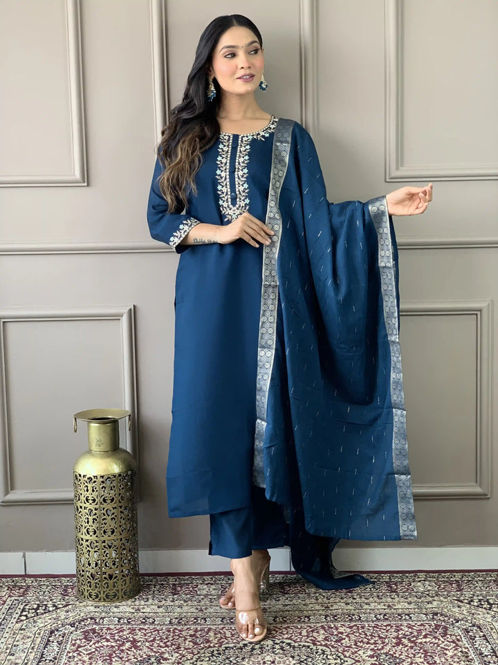 Viscose Chanderi Salwar Kameez | Elegant Embroidered Festive Wear