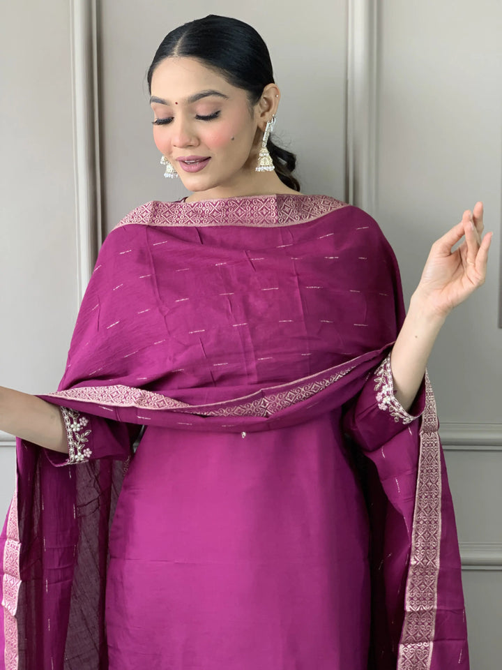 Viscose Chanderi Salwar Kameez | Elegant Embroidered Festive Wear