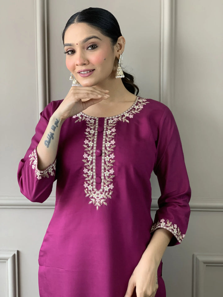 Viscose Chanderi Salwar Kameez | Elegant Embroidered Festive Wear