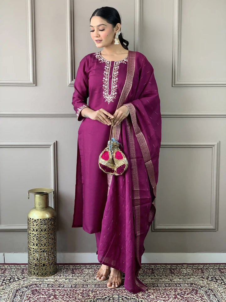 Viscose Chanderi Salwar Kameez | Elegant Embroidered Festive Wear
