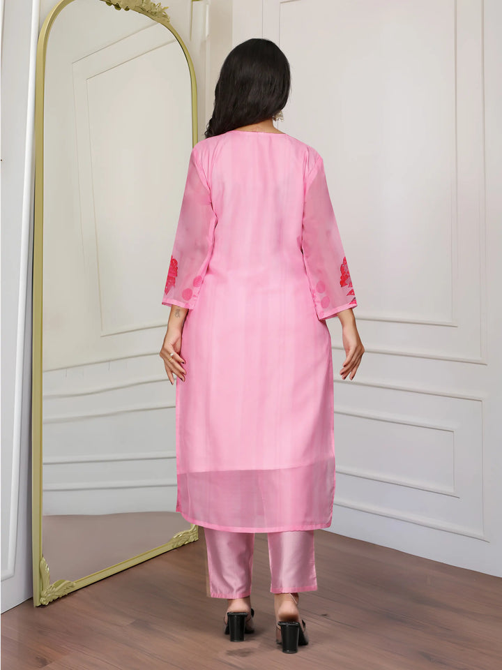 Organza Salwar Kameez | Elegant Floral Print & Delicate Embroidery Ethnic Wear
