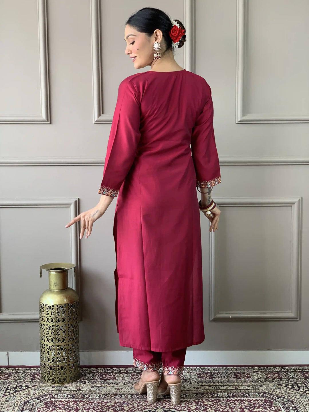 Floral Straight Kurta with Trousers & Dupatta | Women’s Kurti Set