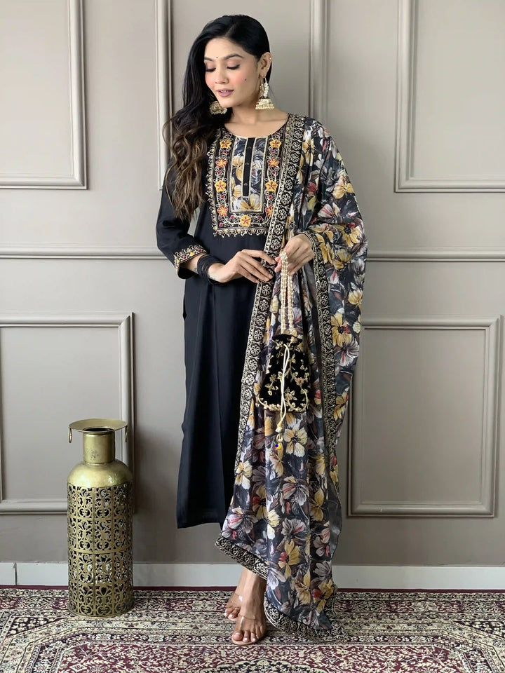 Floral Straight Kurta with Trousers & Dupatta | Women’s Kurti Set