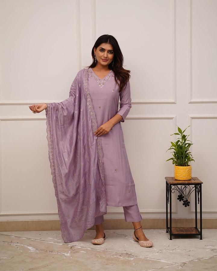 Embroidered Viscose Chanderi Kurta Set | Indian Ethnic Wear for Women