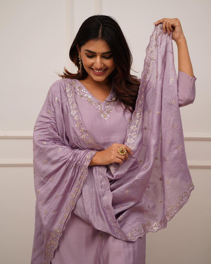 Embroidered Viscose Chanderi Kurta Set | Indian Ethnic Wear for Women