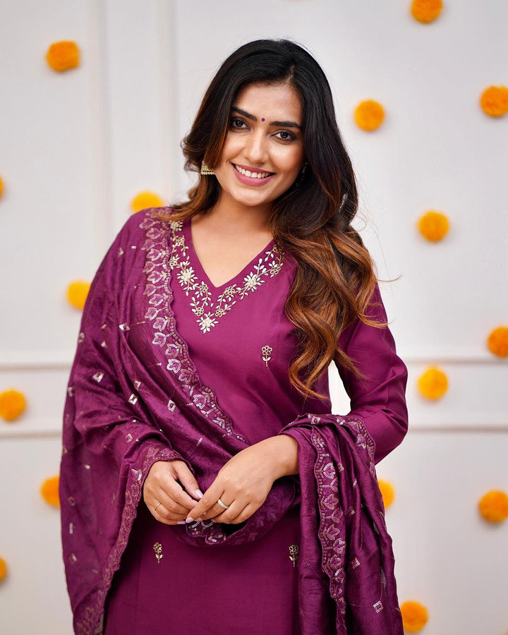 Embroidered Viscose Chanderi Kurta Set | Indian Ethnic Wear for Women