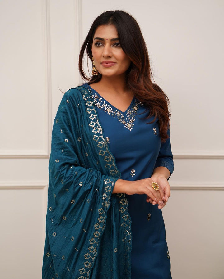 Embroidered Viscose Chanderi Kurta Set | Indian Ethnic Wear for Women