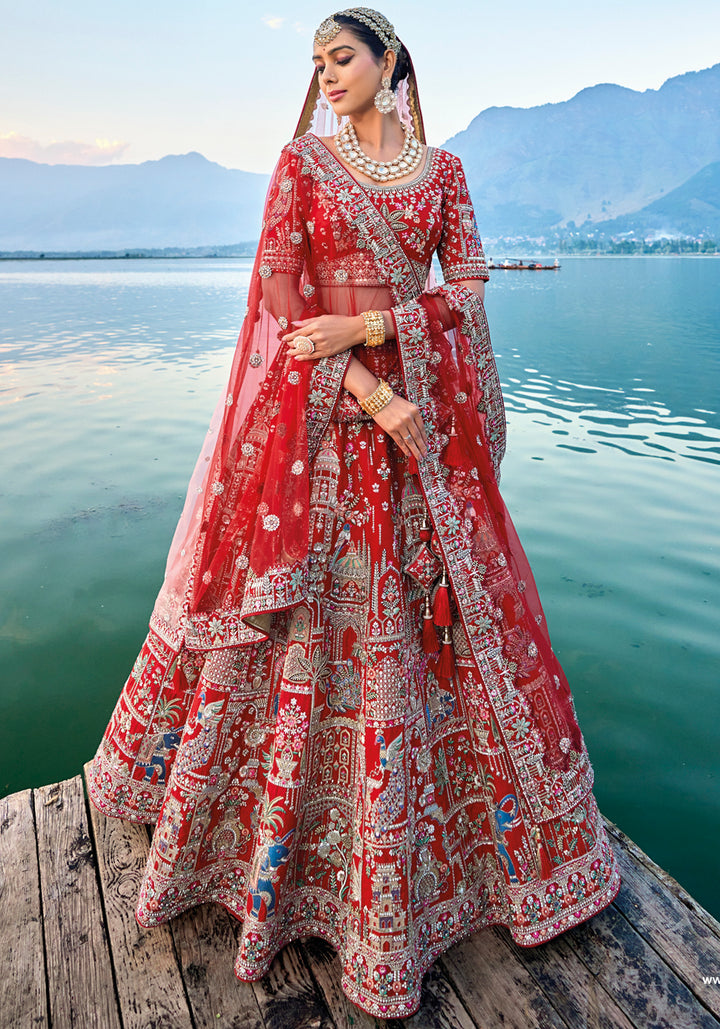 Maroon Bridal Art Silk Lehenga Choli | Zari, Thread & Sequins Embroidery