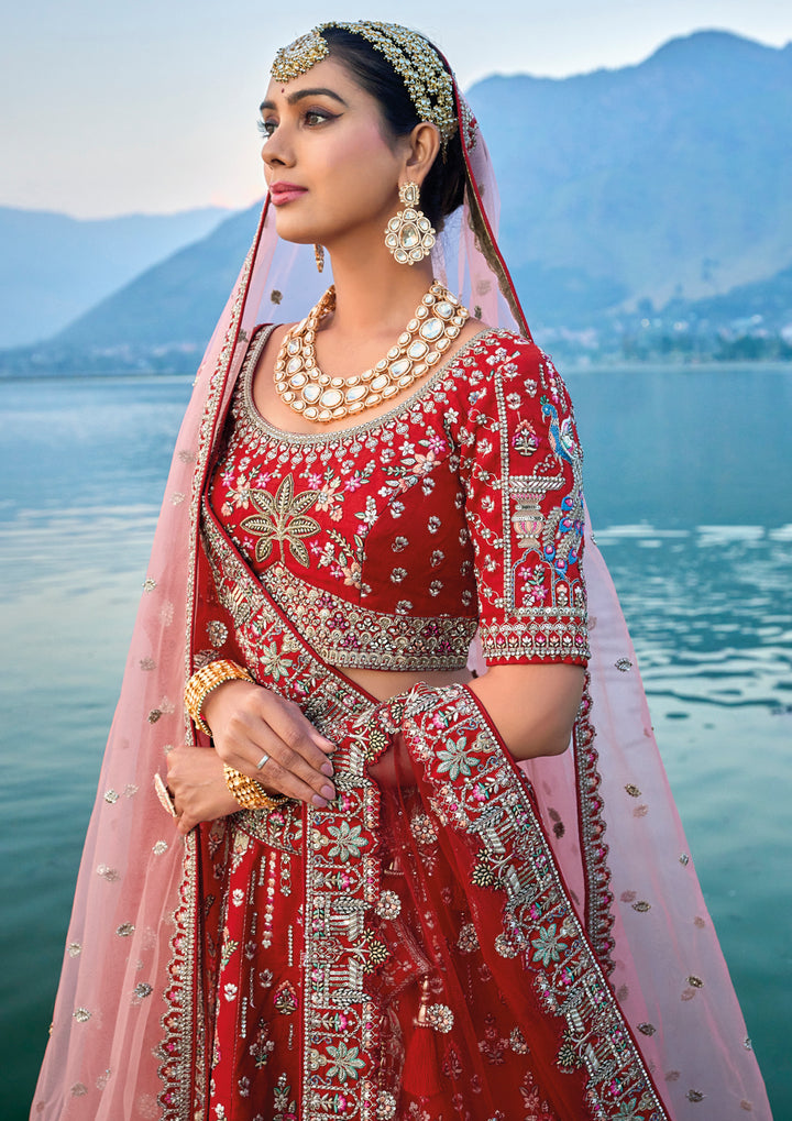 Maroon Bridal Art Silk Lehenga Choli | Zari, Thread & Sequins Embroidery