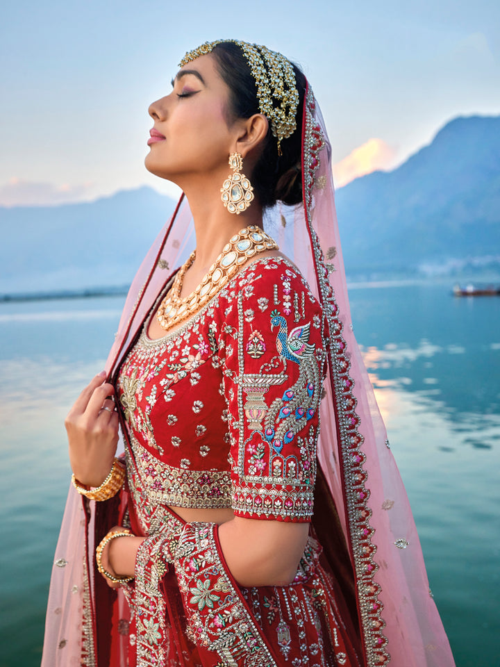 Maroon Bridal Art Silk Lehenga Choli | Zari, Thread & Sequins Embroidery