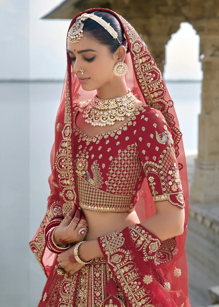 Maroon Bridal Silk Lehenga Choli | Heavy Thread, Zari & Sequins Work