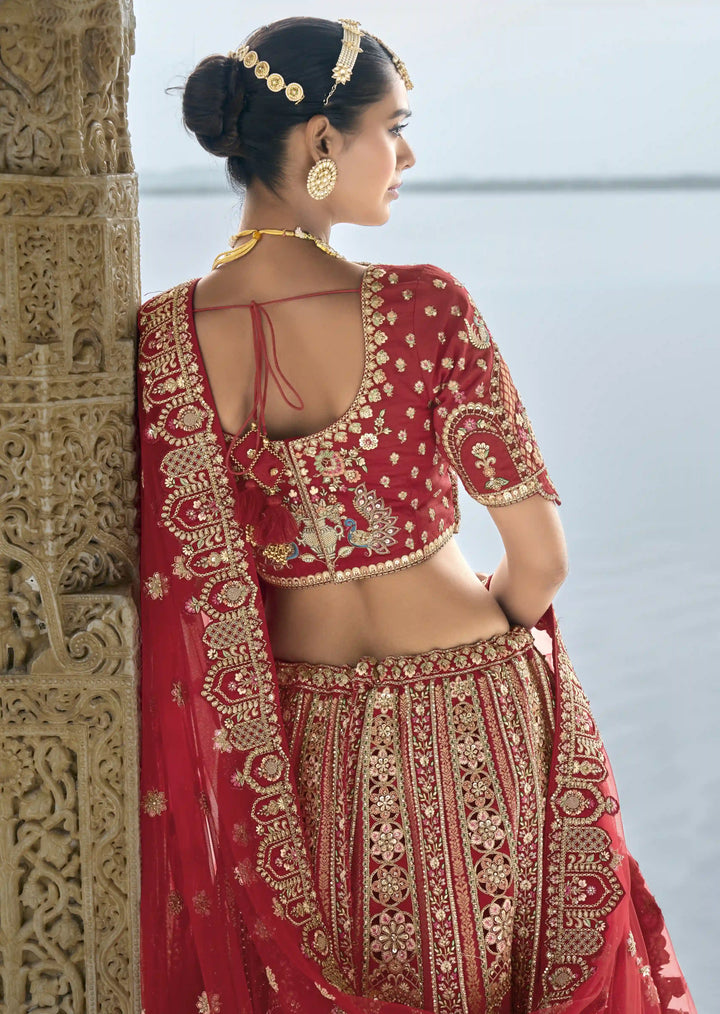 Maroon Bridal Silk Lehenga Choli | Heavy Thread, Zari & Sequins Work