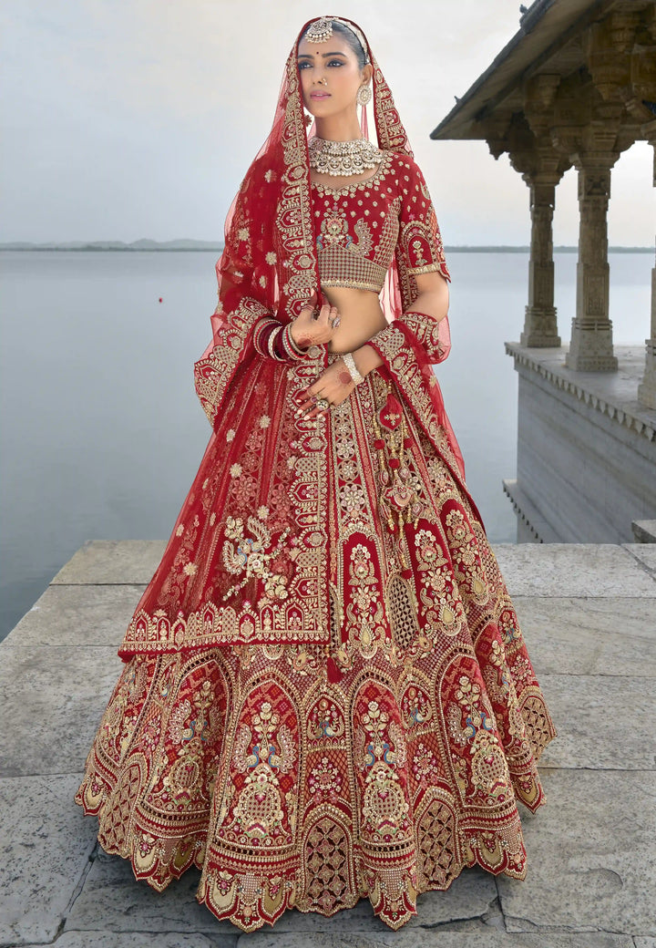 Maroon Bridal Silk Lehenga Choli | Heavy Thread, Zari & Sequins Work