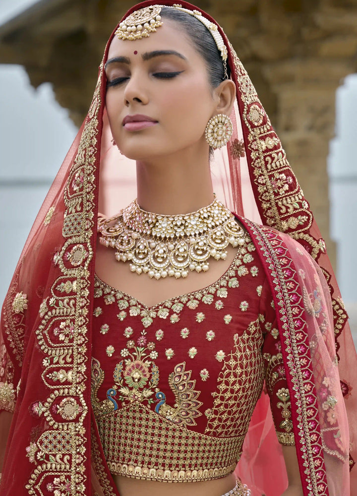 Maroon Bridal Silk Lehenga Choli | Heavy Thread, Zari & Sequins Work