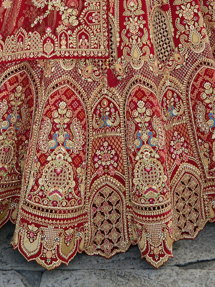 Maroon Bridal Silk Lehenga Choli | Heavy Thread, Zari & Sequins Work