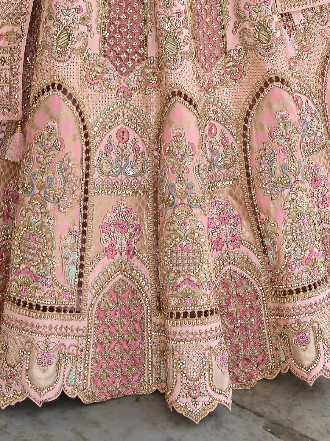 Baby Pink Bridal Art Silk Lehenga Choli | Zari, Thread & Sequins Embroidery