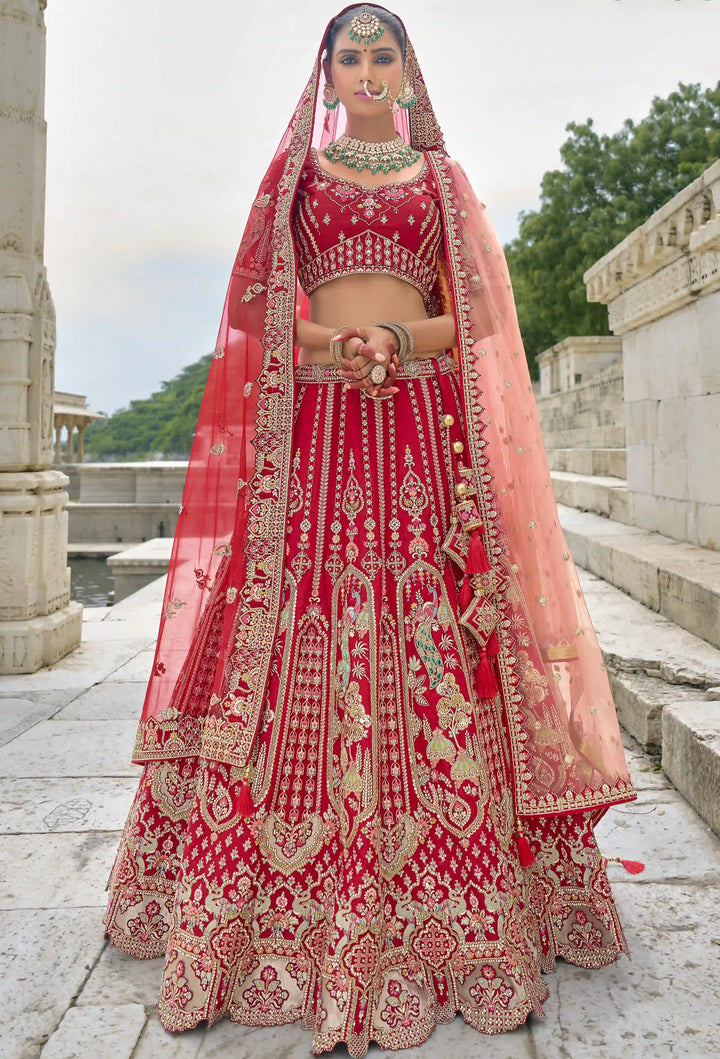 Red Bridal Silk Lehenga Choli | Heavy Thread, Zari & Sequins Work
