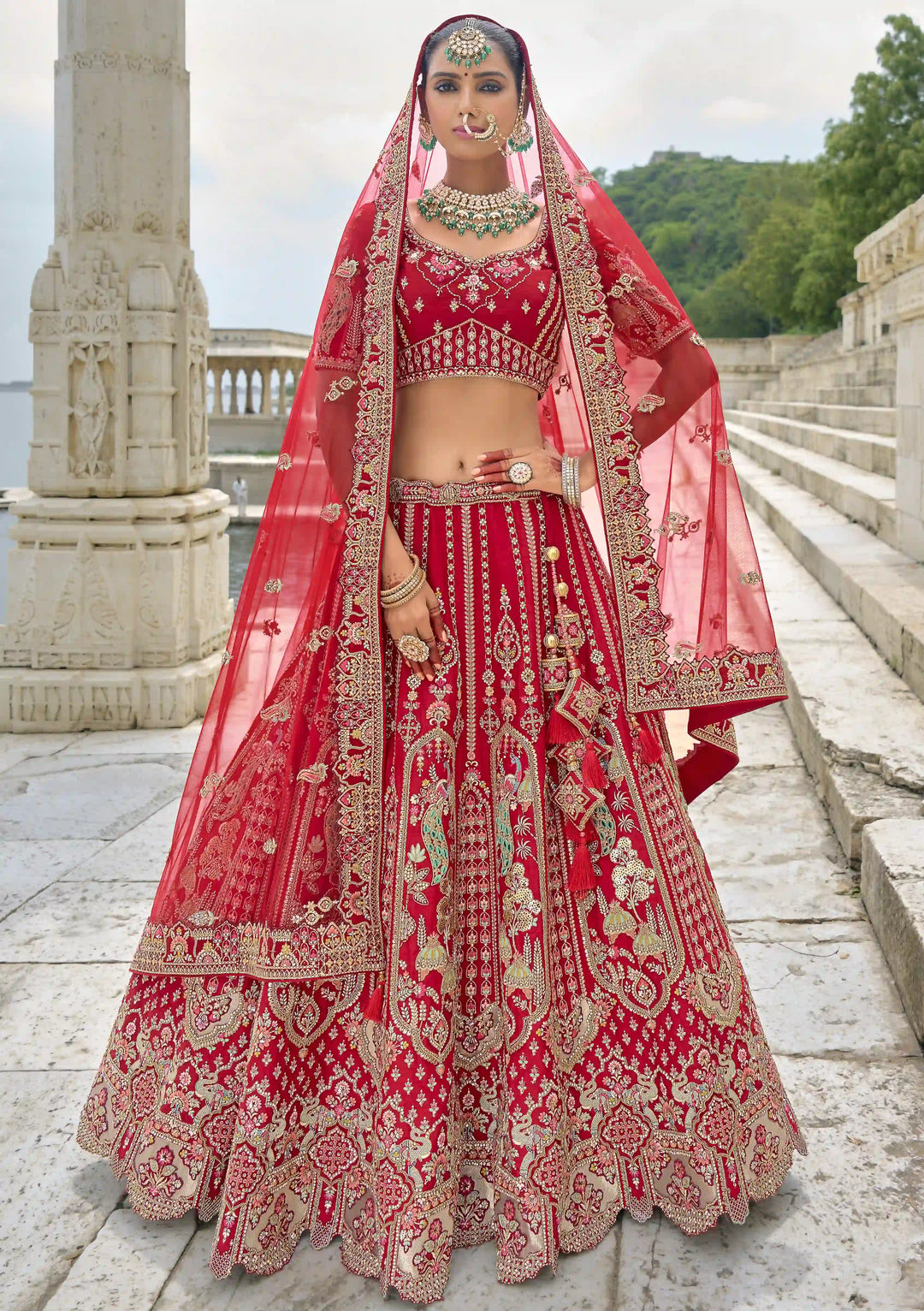 Red Bridal Silk Lehenga Choli | Heavy Thread, Zari & Sequins Work