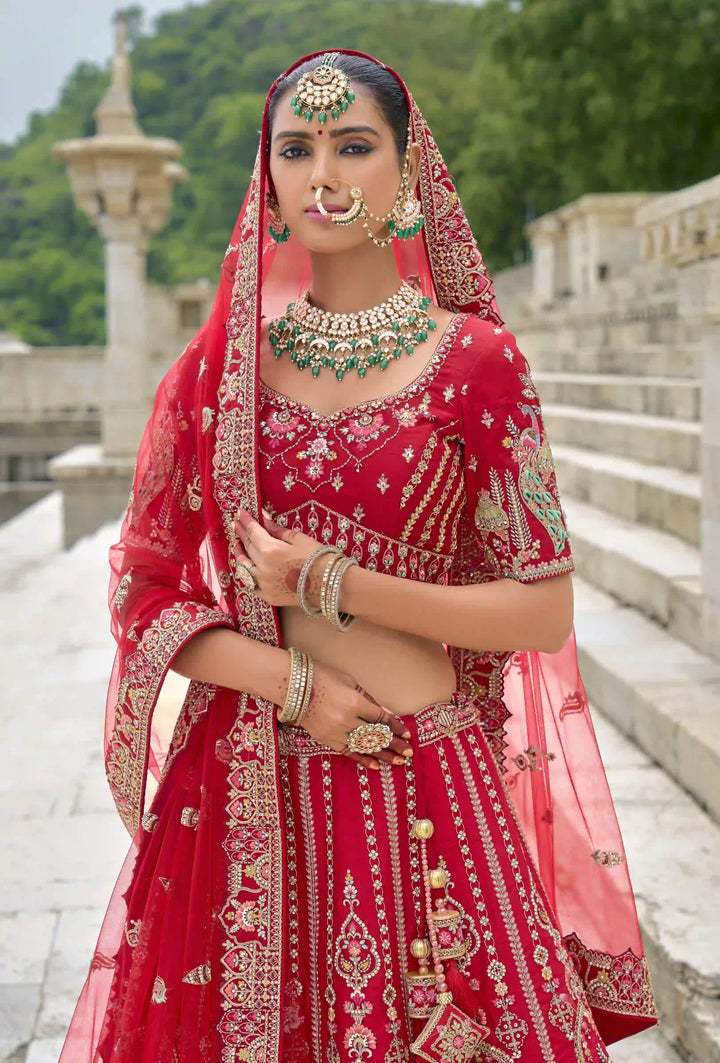 Red Bridal Silk Lehenga Choli | Heavy Thread, Zari & Sequins Work