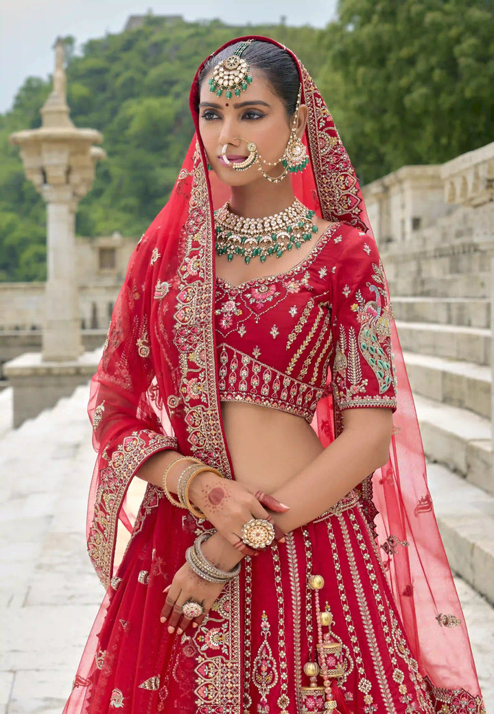 Red Bridal Silk Lehenga Choli | Heavy Thread, Zari & Sequins Work