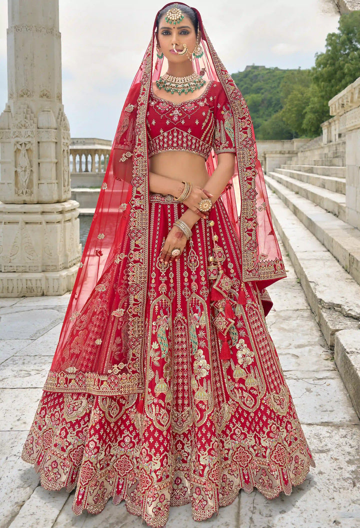 Red Bridal Silk Lehenga Choli | Heavy Thread, Zari & Sequins Work