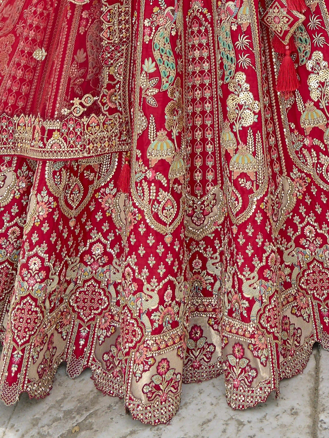 Red Bridal Silk Lehenga Choli | Heavy Thread, Zari & Sequins Work
