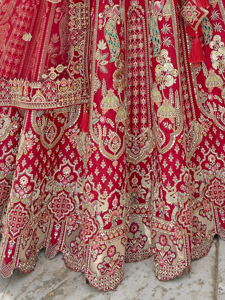 Red Bridal Silk Lehenga Choli | Heavy Thread, Zari & Sequins Work