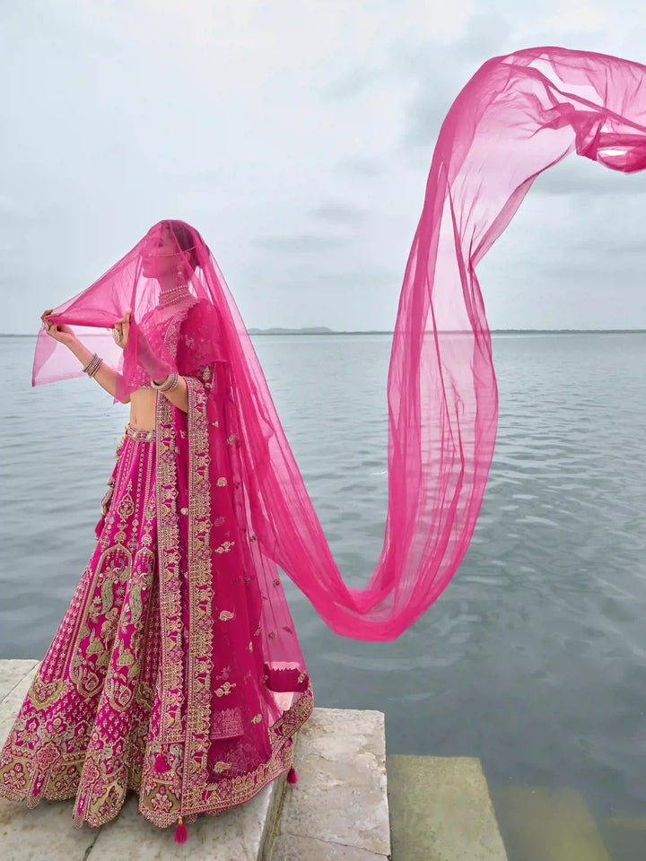 Rani Pink Silk Lehenga Choli | Heavy Thread, Zari & Sequins Embroidery