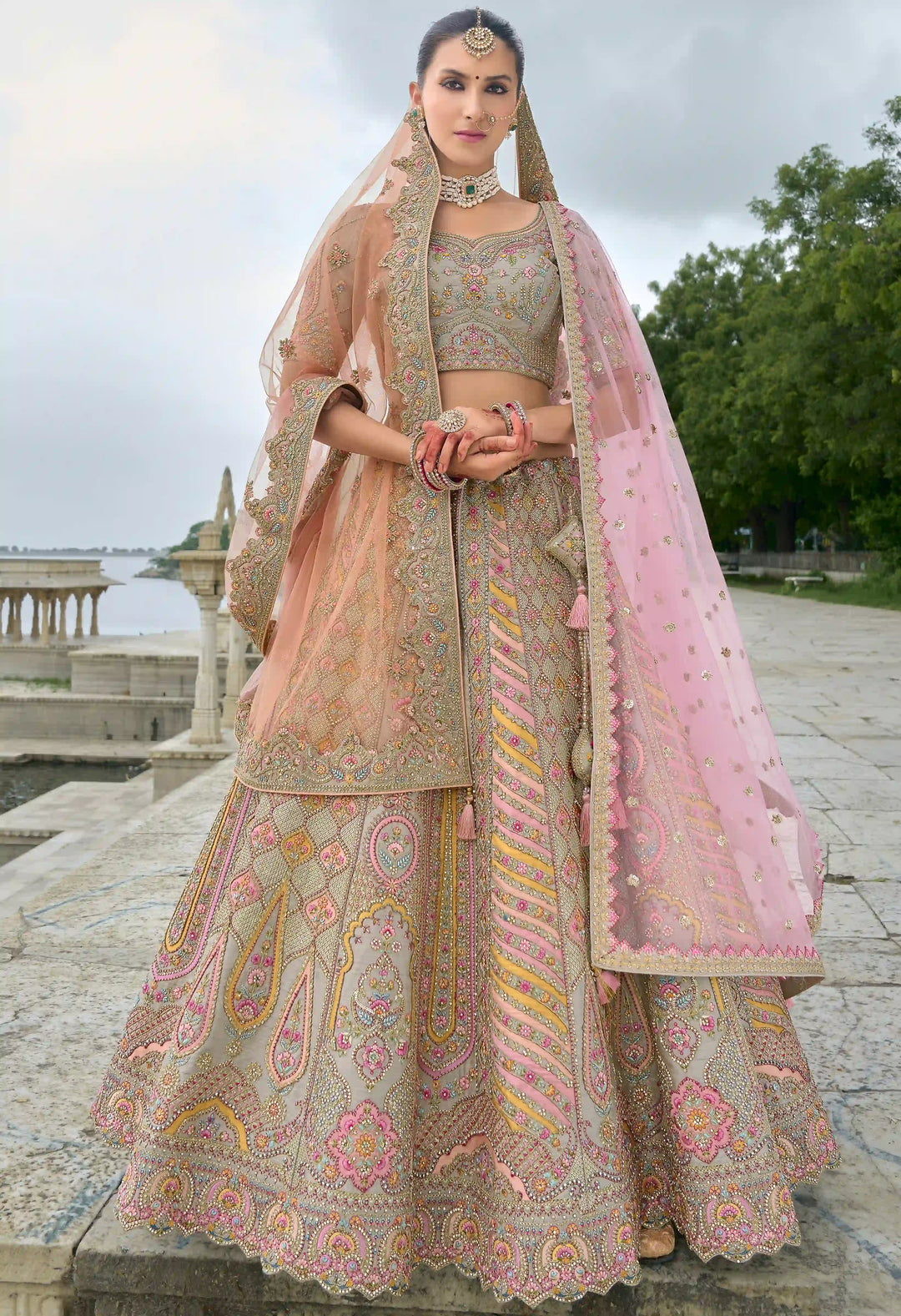Multicolor Bridal Silk Lehenga Choli | Heavy Thread, Zari & Sequins Work