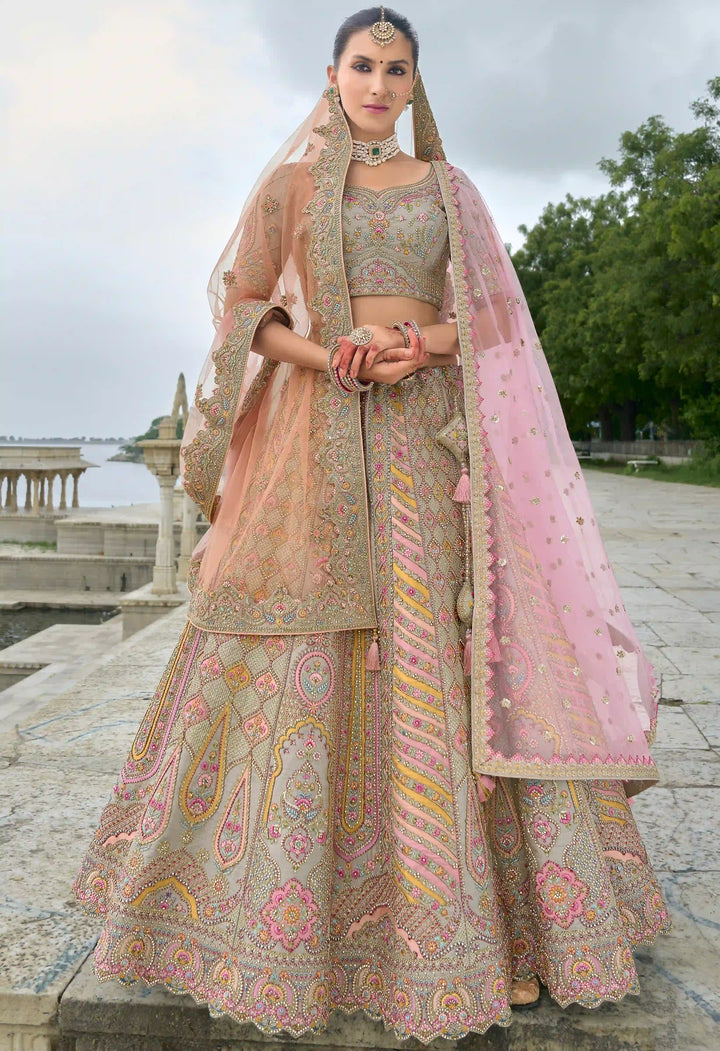 Multicolor Bridal Silk Lehenga Choli | Heavy Thread, Zari & Sequins Work