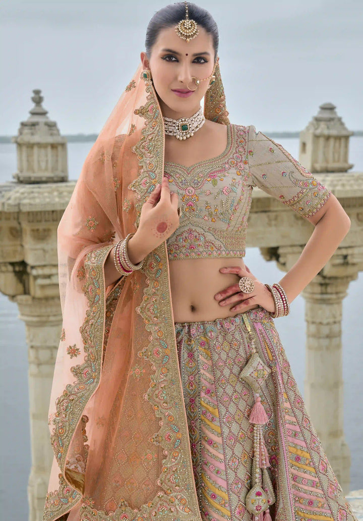 Multicolor Bridal Silk Lehenga Choli | Heavy Thread, Zari & Sequins Work