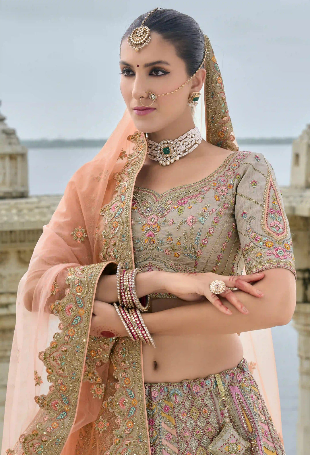 Multicolor Bridal Silk Lehenga Choli | Heavy Thread, Zari & Sequins Work