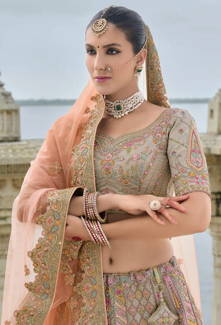 Multicolor Bridal Silk Lehenga Choli | Heavy Thread, Zari & Sequins Work