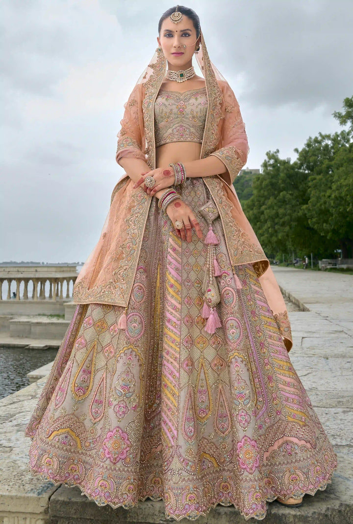 Multicolor Bridal Silk Lehenga Choli | Heavy Thread, Zari & Sequins Work
