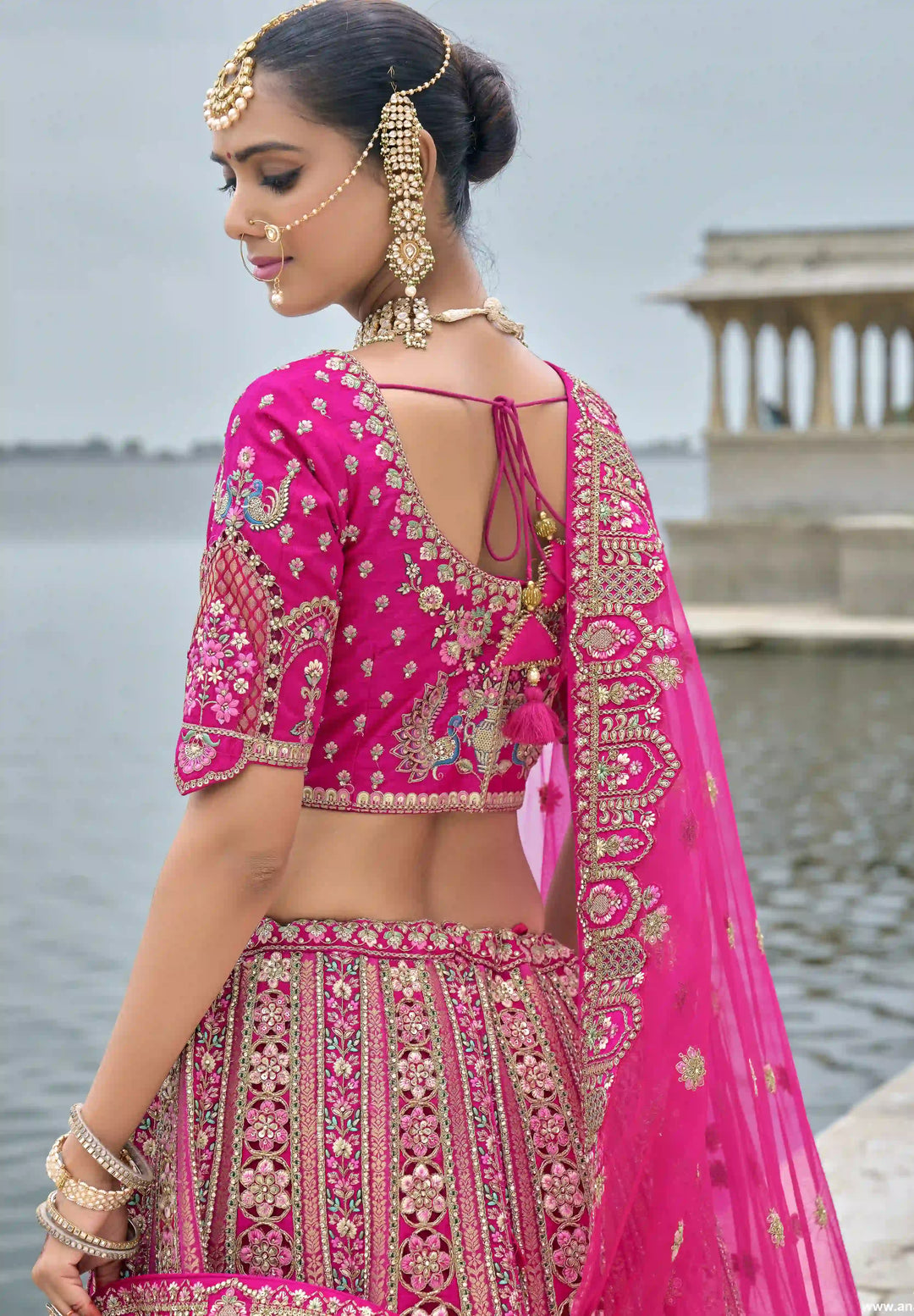 Bright Pink Bridal Art Silk Lehenga Choli | Zari, Thread & Sequins Embroidery