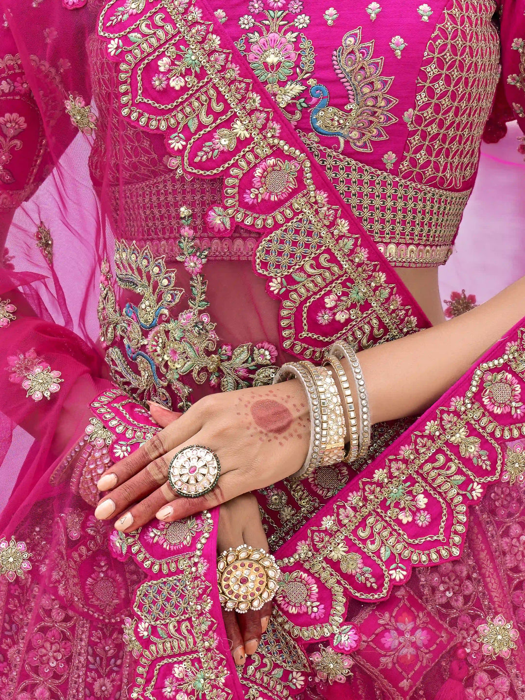 Bright Pink Bridal Art Silk Lehenga Choli | Zari, Thread & Sequins Embroidery