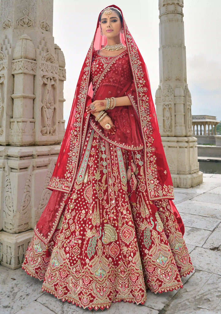 Maroon Bridal Lehenga Choli | Silk & Art Silk with Zari & Sequins Work