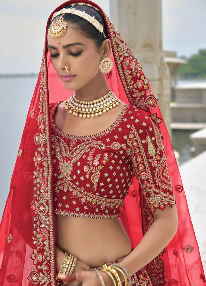 Maroon Bridal Lehenga Choli | Silk & Art Silk with Zari & Sequins Work