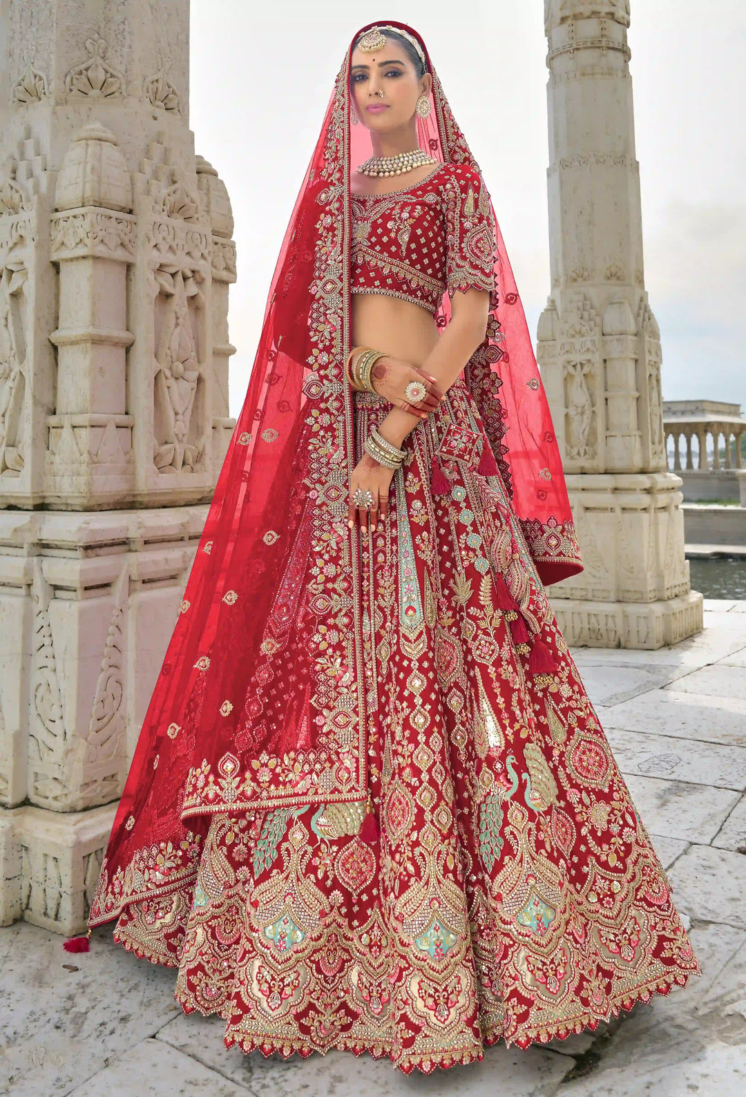 Maroon Bridal Lehenga Choli | Silk & Art Silk with Zari & Sequins Work