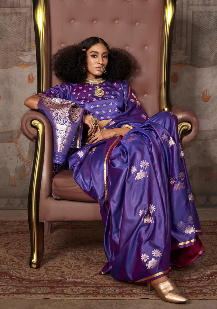 Elegant Satin Silk Saree | Jacquard Woven Work  Matching Blouse