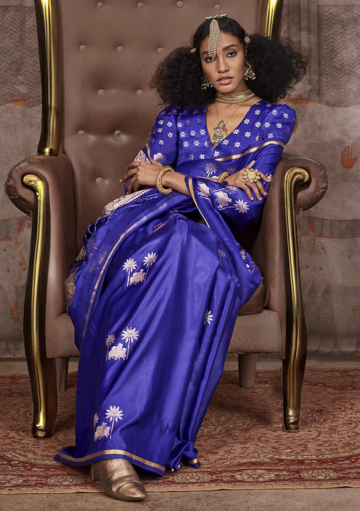 Elegant Satin Silk Saree | Jacquard Woven Work  Matching Blouse