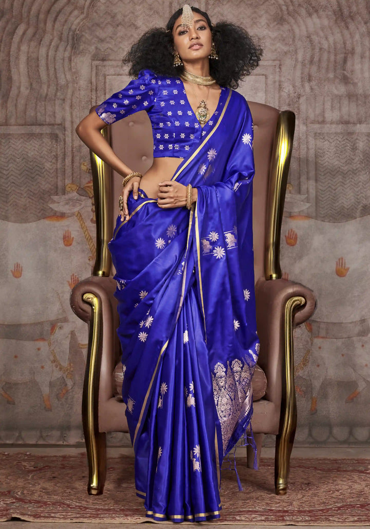 Elegant Satin Silk Saree | Jacquard Woven Work  Matching Blouse