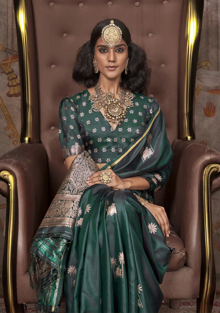 Elegant Satin Silk Saree | Jacquard Woven Work  Matching Blouse