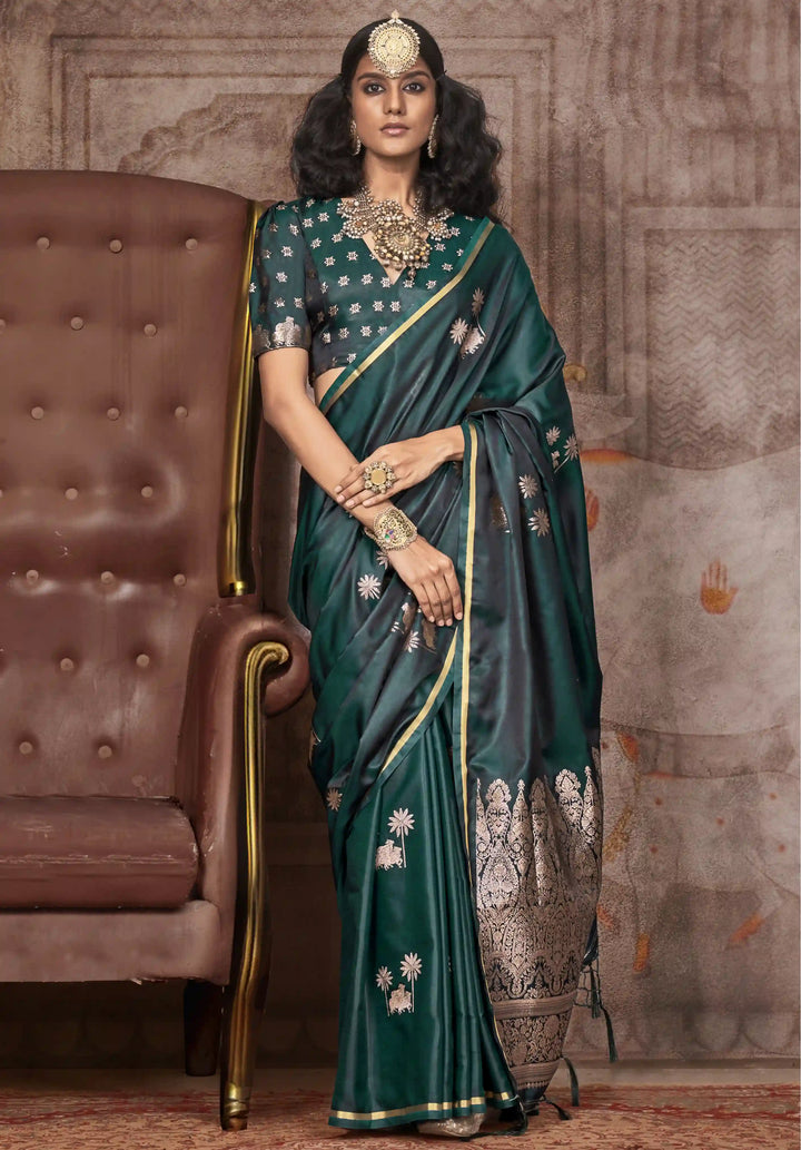 Elegant Satin Silk Saree | Jacquard Woven Work  Matching Blouse