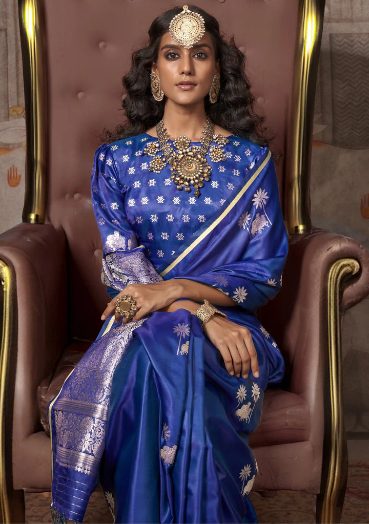 Elegant Satin Silk Saree | Jacquard Woven Work  Matching Blouse