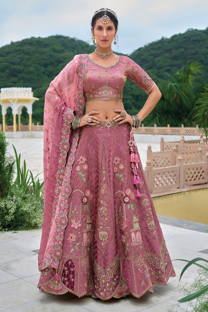 Heavy Embroidered Onion Pink Lehenga | Indian Ethnic Bridal Wear for Women
