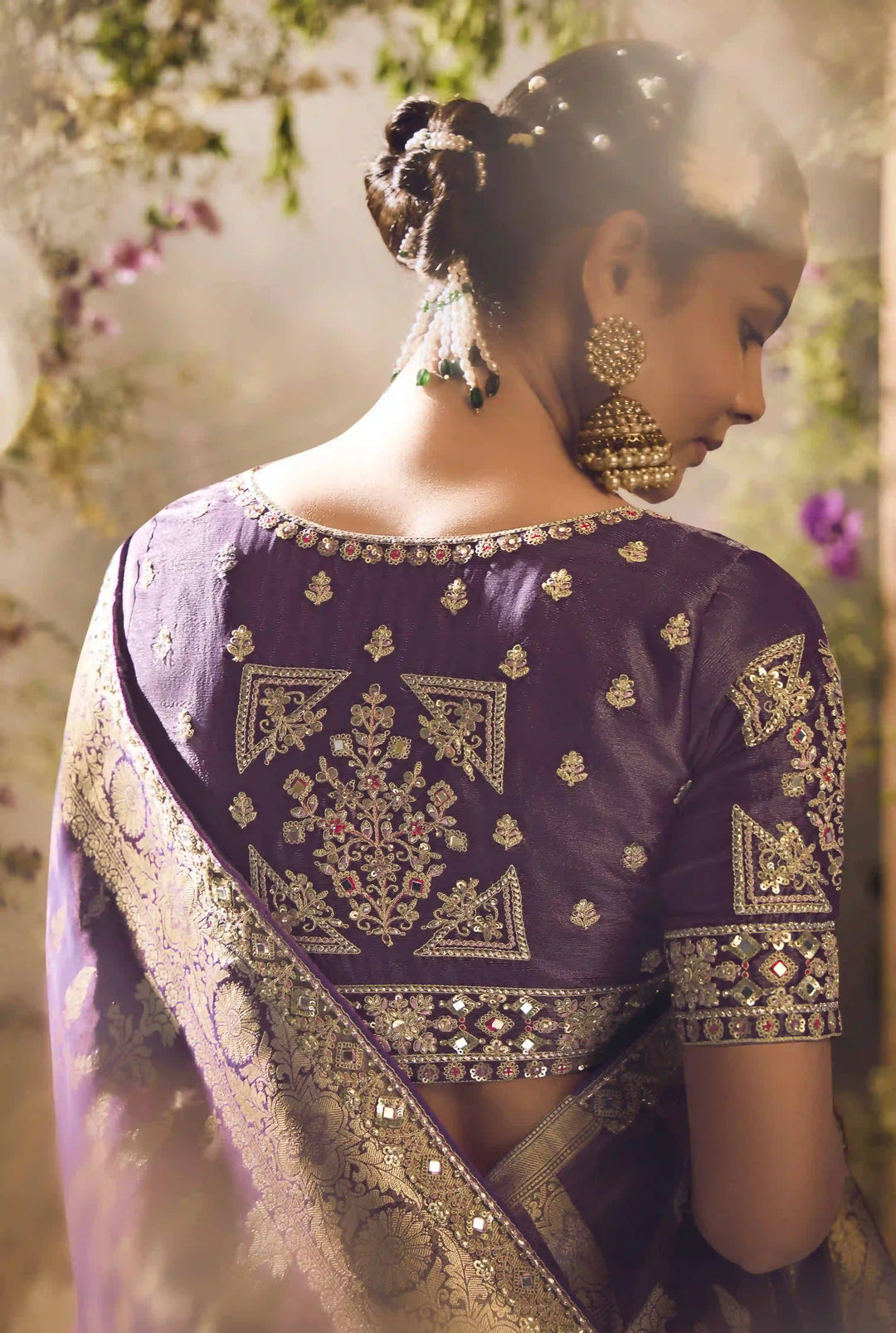 Elegant Dark Purple Silk Saree | Jacquard Design & Matching Blouse Included
