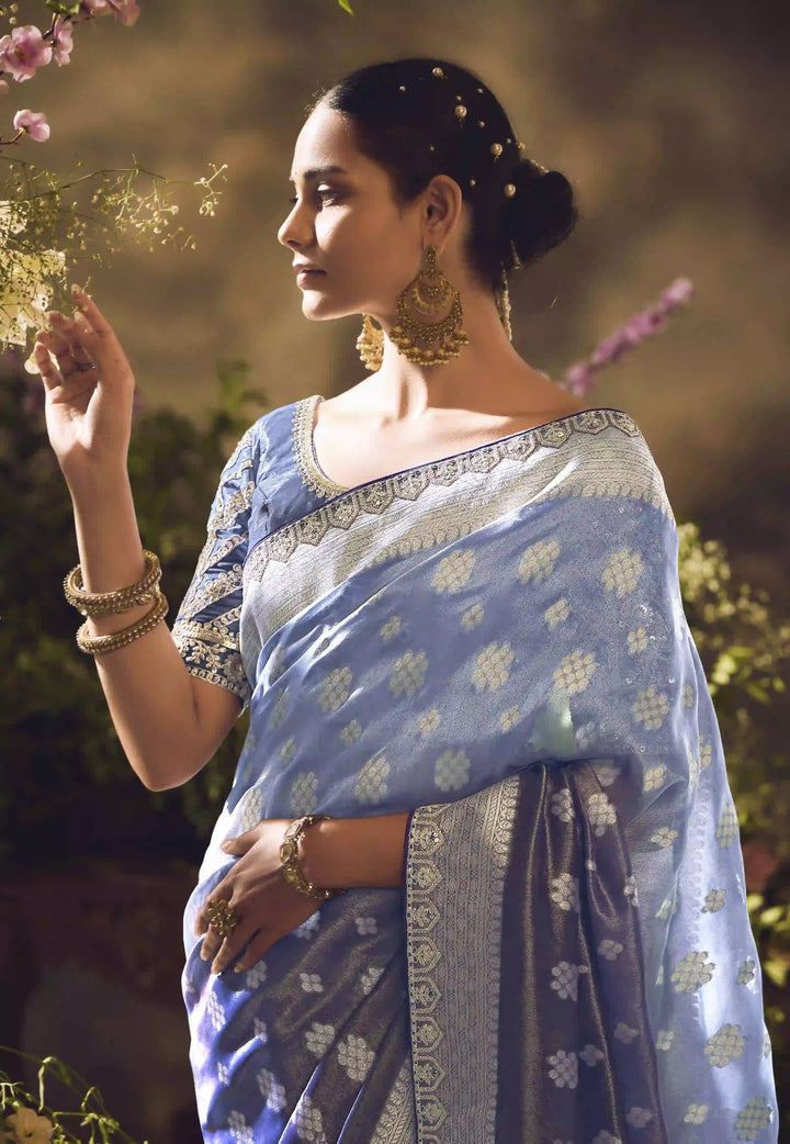 Elegant Dark Teal Blue Silk Saree | Jacquard Woven & Lace Border