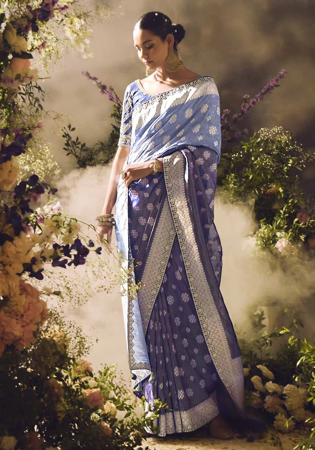 Elegant Dark Teal Blue Silk Saree | Jacquard Woven & Lace Border
